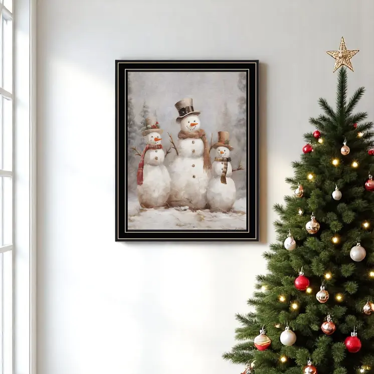 Snowman Trio Black Framed Wall Art