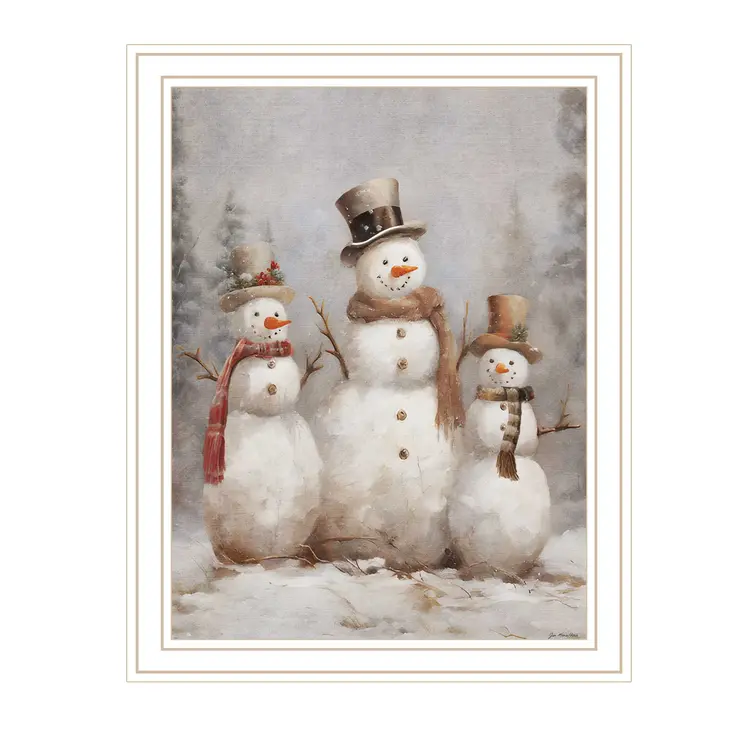 Snowman Trio White Framed Wall Art