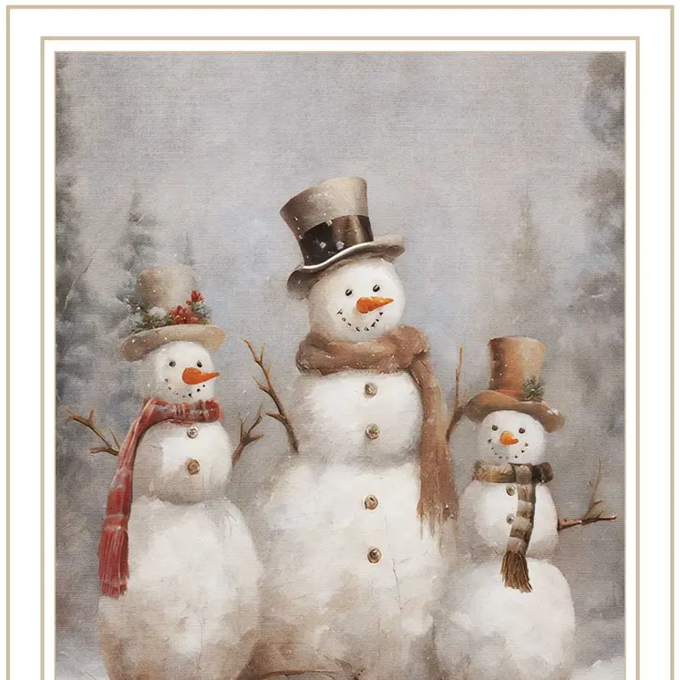 Snowman Trio White Framed Wall Art
