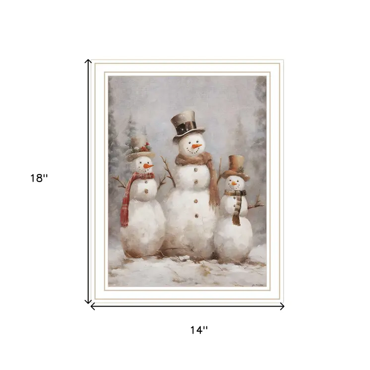 Snowman Trio White Framed Wall Art