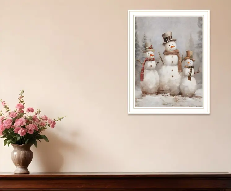 Snowman Trio White Framed Wall Art
