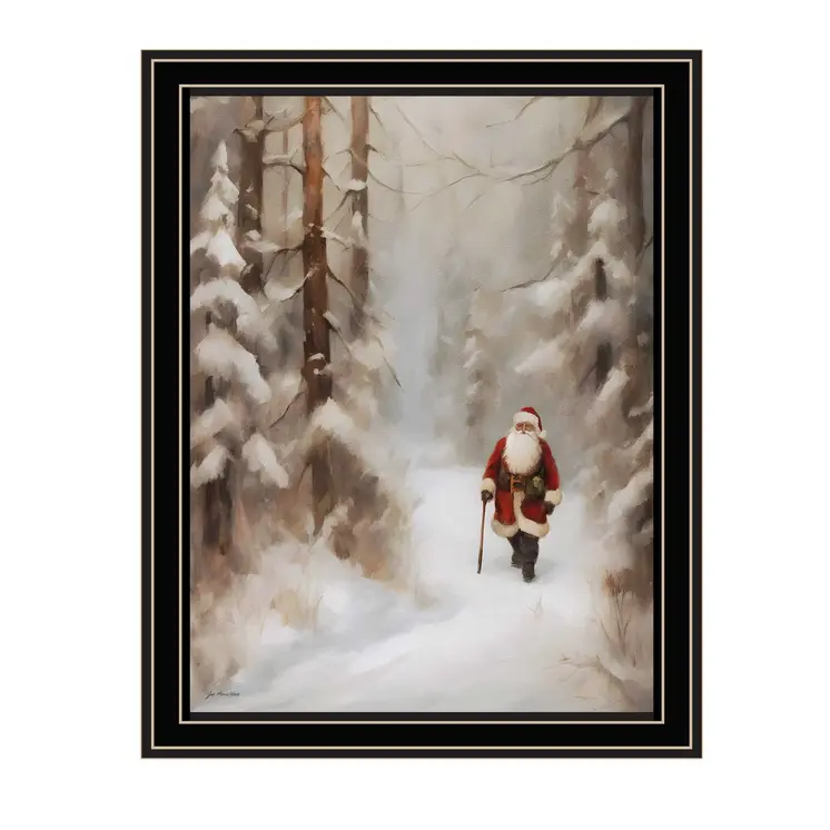 Santa's Winter Stroll Black Framed Wall Art