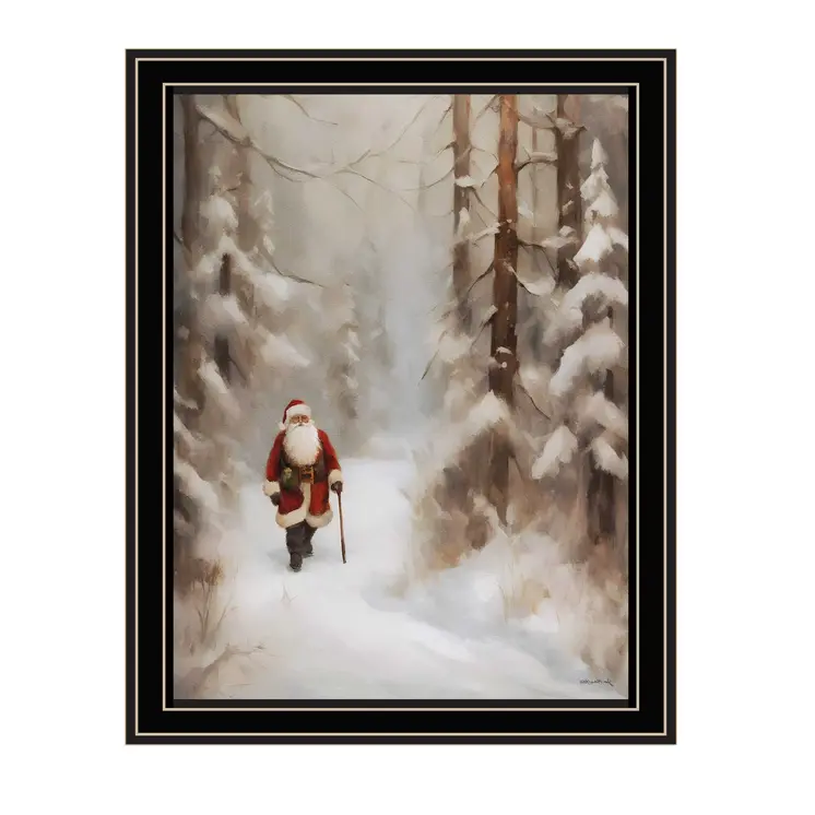 Santa's Winter Stroll Black Framed Wall Art