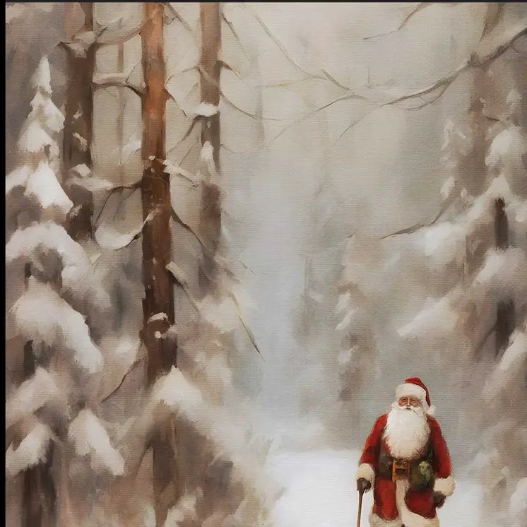 Santa's Winter Stroll Black Framed Wall Art