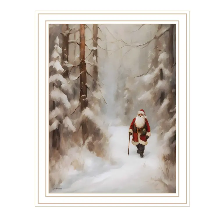 Santa's Winter Stroll White Framed Wall Art