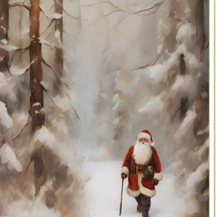 Santa's Winter Stroll White Framed Wall Art