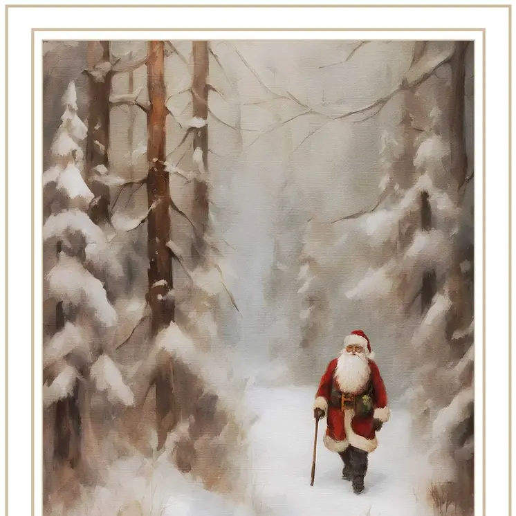 Santa's Winter Stroll White Framed Wall Art