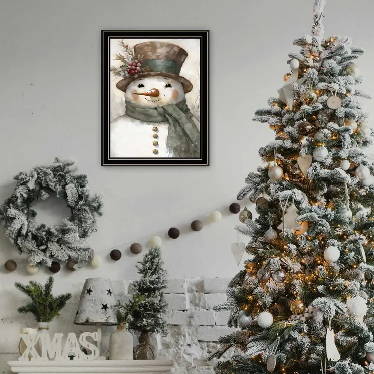 Old World Frosty The Snowman Black Framed Wall Art
