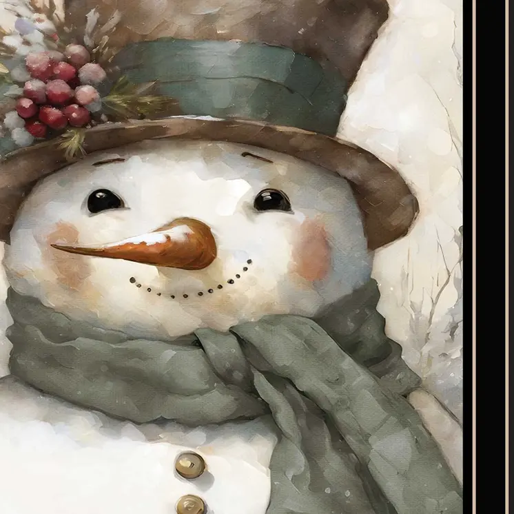 Old World Frosty The Snowman Black Framed Wall Art