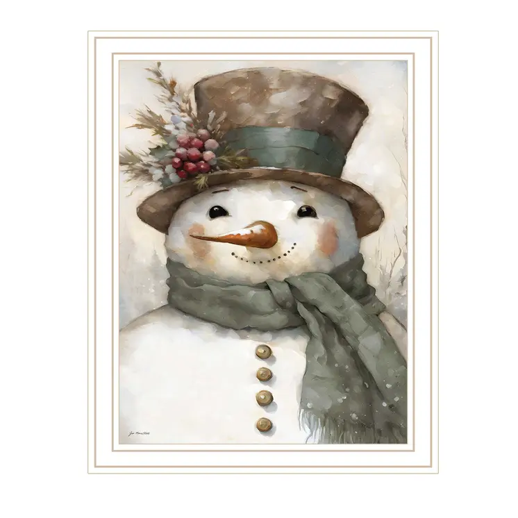 Old World Frosty The Snowman White Framed Wall Art