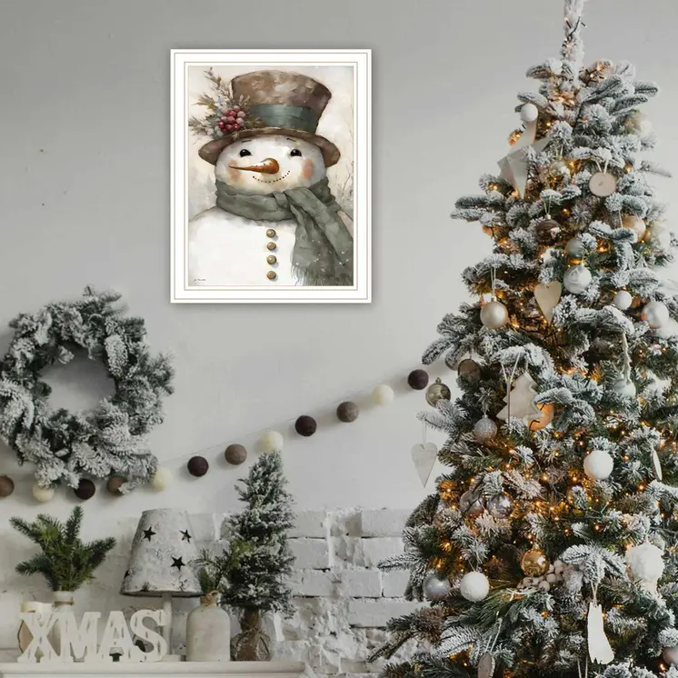 Old World Frosty The Snowman White Framed Wall Art