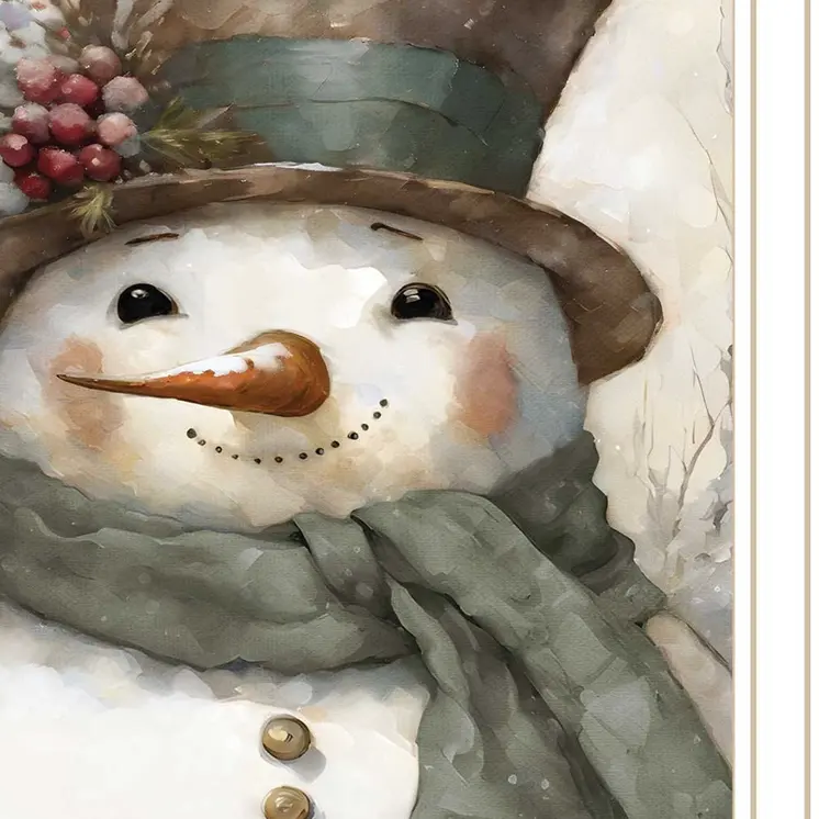 Old World Frosty The Snowman White Framed Wall Art