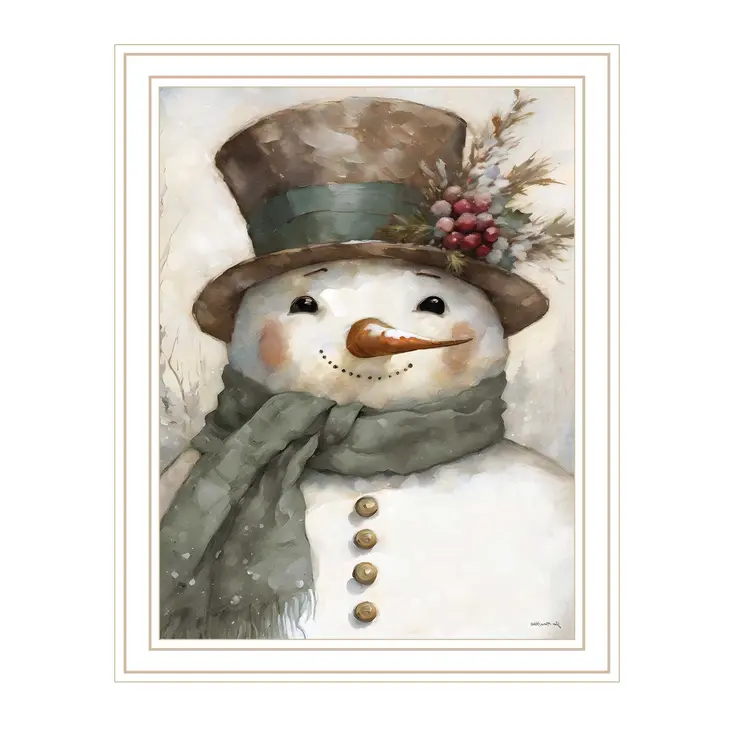 Old World Frosty The Snowman White Framed Wall Art