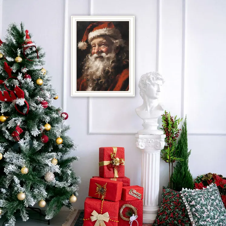 Old World Santa Claus White Framed Wall Art