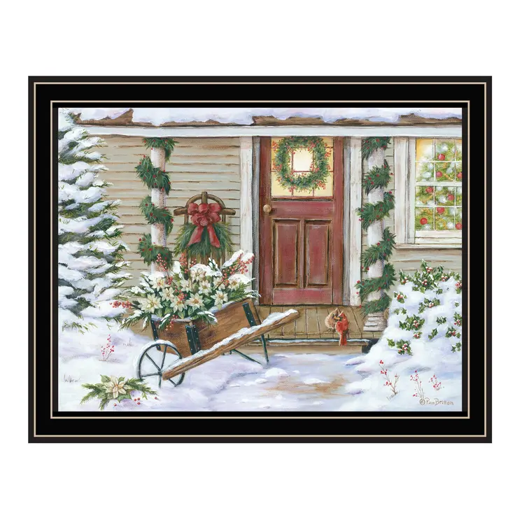 Decorated Holiday Porch Black Framed Wall Art