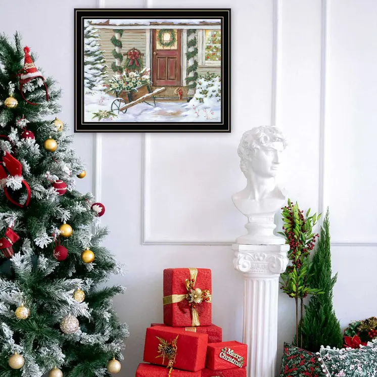 Decorated Holiday Porch Black Framed Wall Art