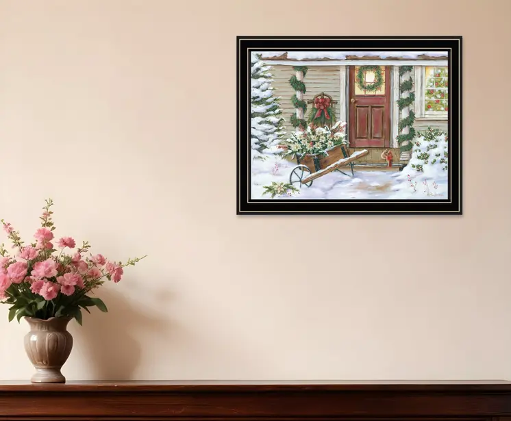 Decorated Holiday Porch Black Framed Wall Art