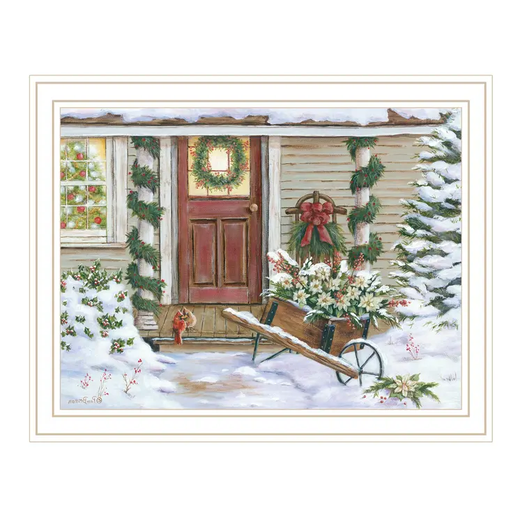 Decorated Holiday Porch White Framed Wall Art