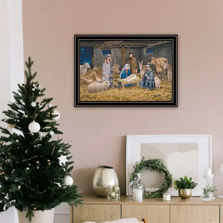 The Birth of Christ Black Framed Wall Art