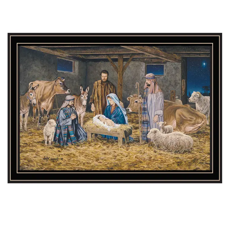 The Birth of Christ Black Framed Wall Art