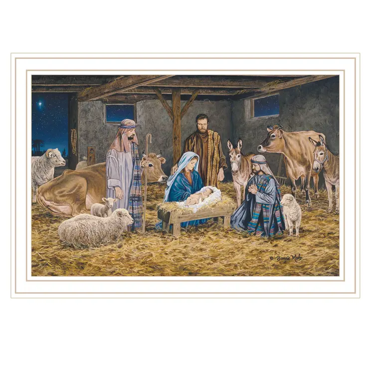 The Birth of Christ White Framed Wall Art