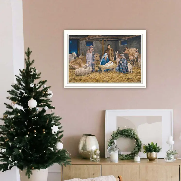 The Birth of Christ White Framed Wall Art