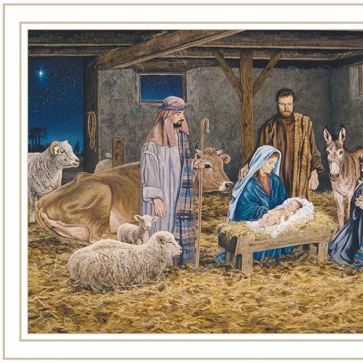 The Birth of Christ White Framed Wall Art