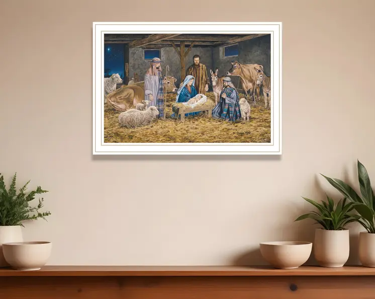 The Birth of Christ White Framed Wall Art