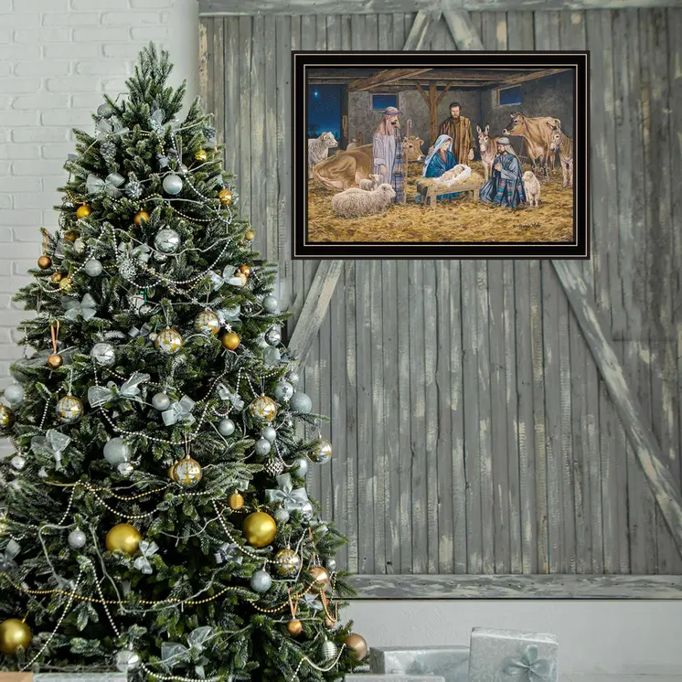 The Birth of Christ Black Framed Wall Art