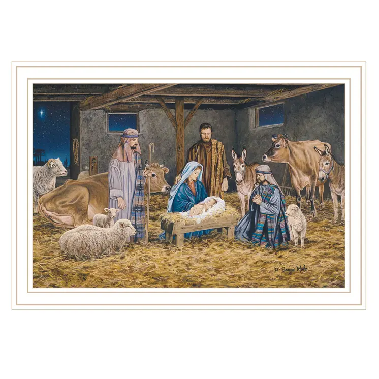 The Birth of Christ White Framed Wall Art