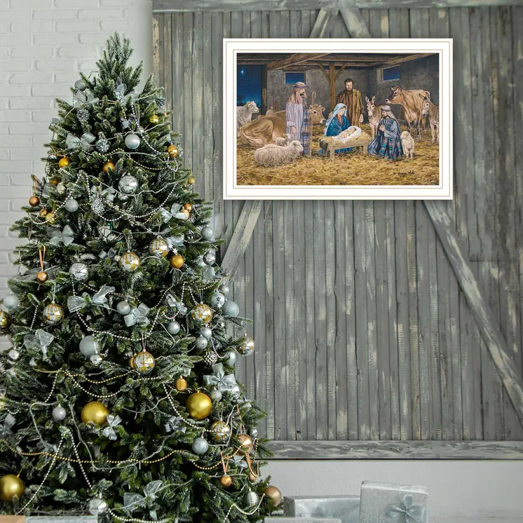 The Birth of Christ White Framed Wall Art