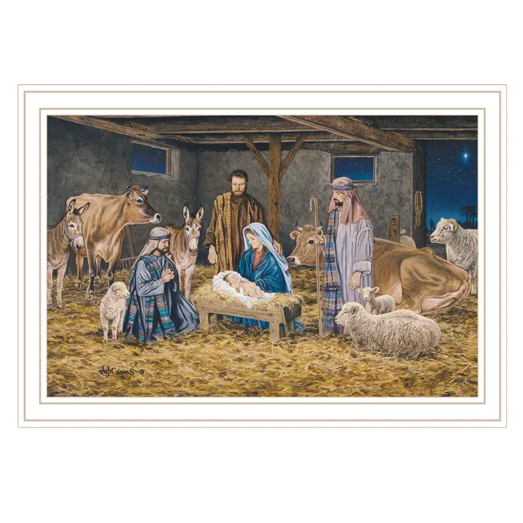 The Birth of Christ White Framed Wall Art
