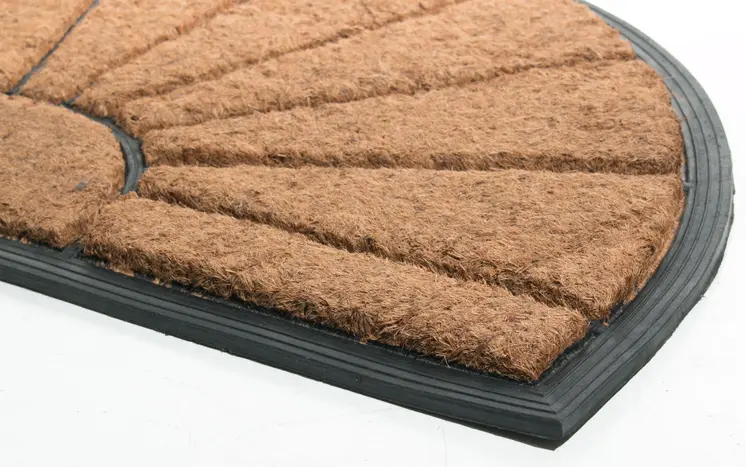 18" X 30" Beige and Black Rubber and Coir Outdoor Semi Circle Door Mat