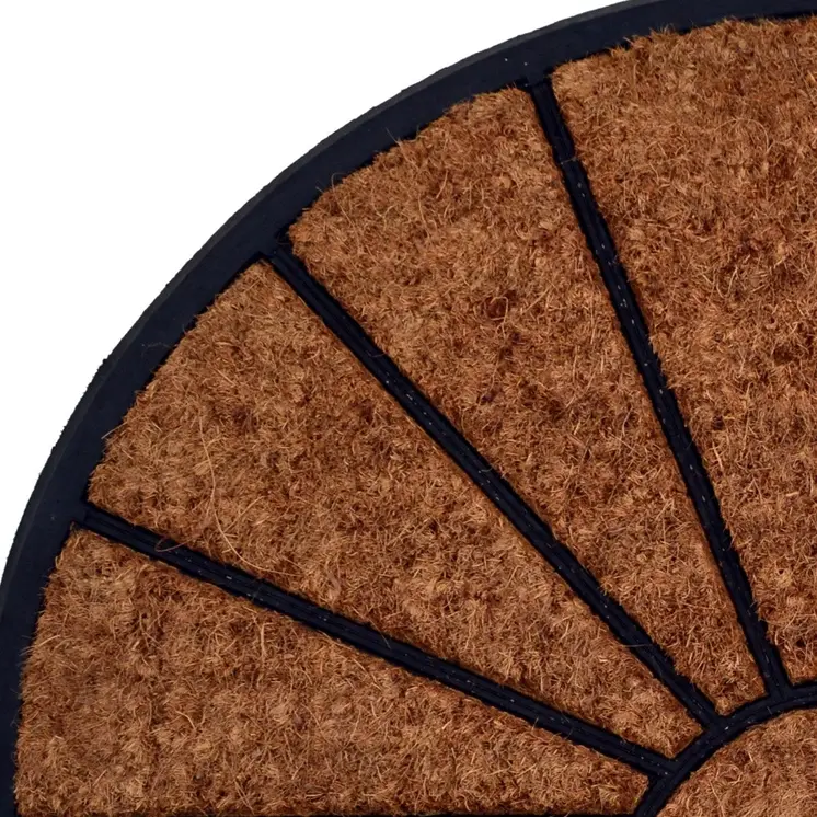 18" X 30" Beige and Black Rubber and Coir Outdoor Semi Circle Door Mat