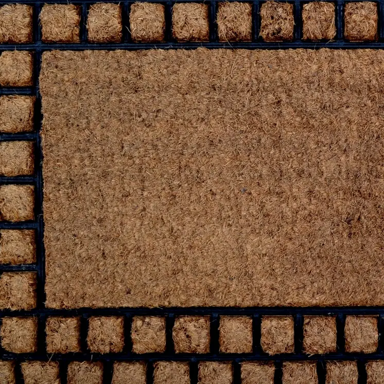 18" X 30" Beige and Black Rubber and Coir Outdoor Door Mat