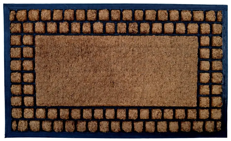 18" X 30" Beige and Black Rubber and Coir Outdoor Door Mat
