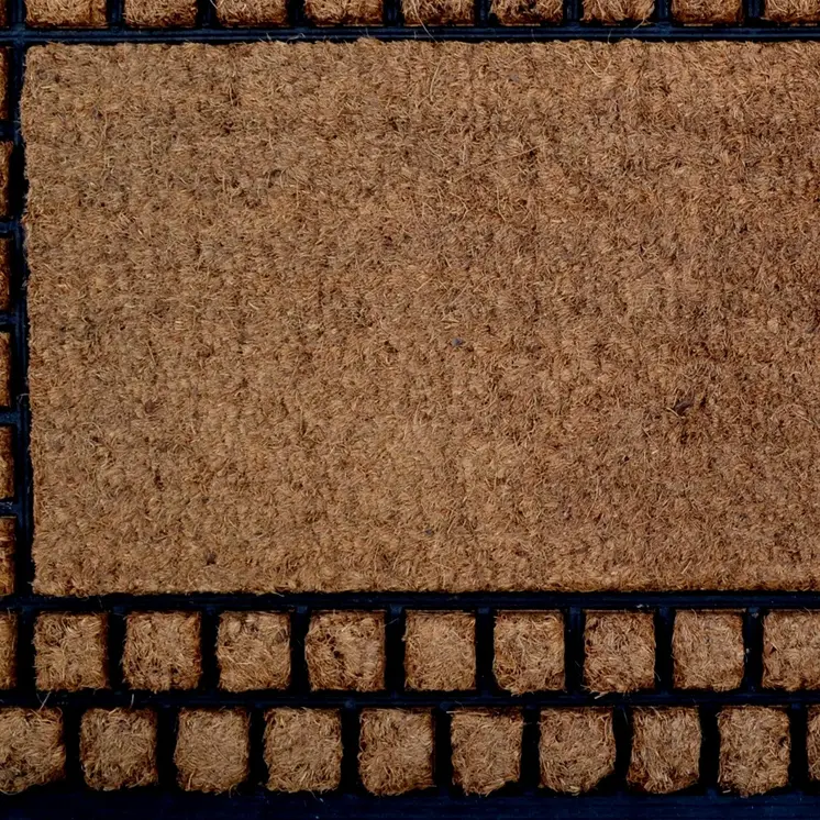 18" X 30" Beige and Black Rubber and Coir Outdoor Door Mat