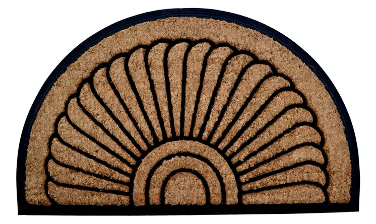 24" X 36" Beige and Black Rubber and Coir Outdoor Semi Circle Door Mat