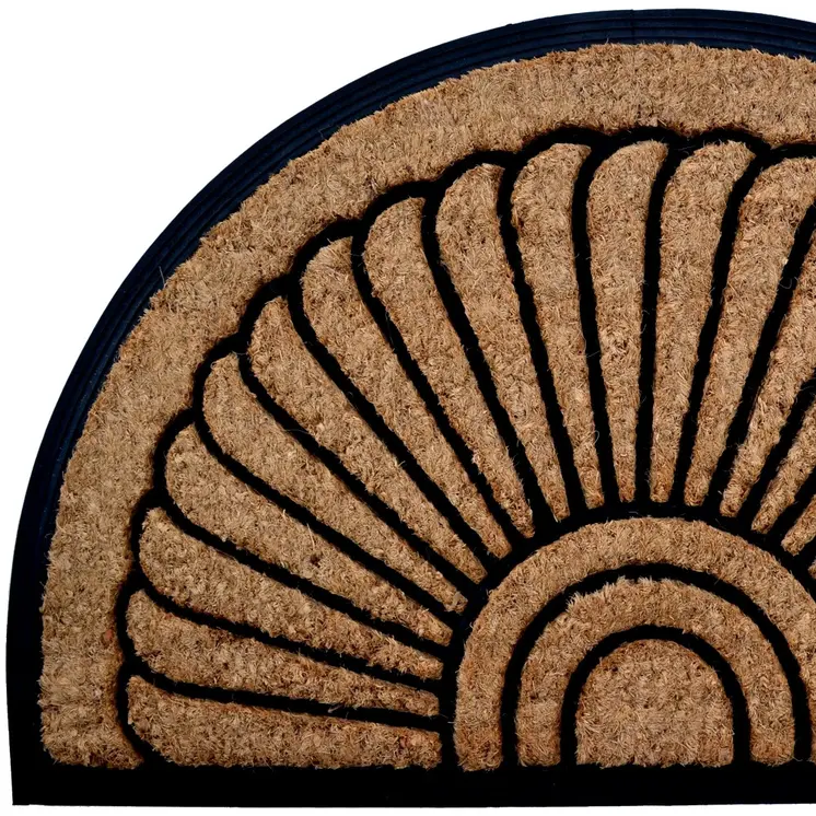 24" X 36" Beige and Black Rubber and Coir Outdoor Semi Circle Door Mat