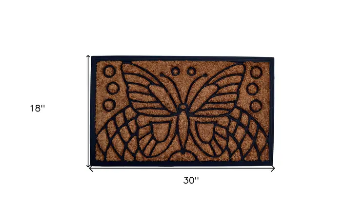 18" X 30" Beige and Black Rubber and Coir Outdoor Door Mat