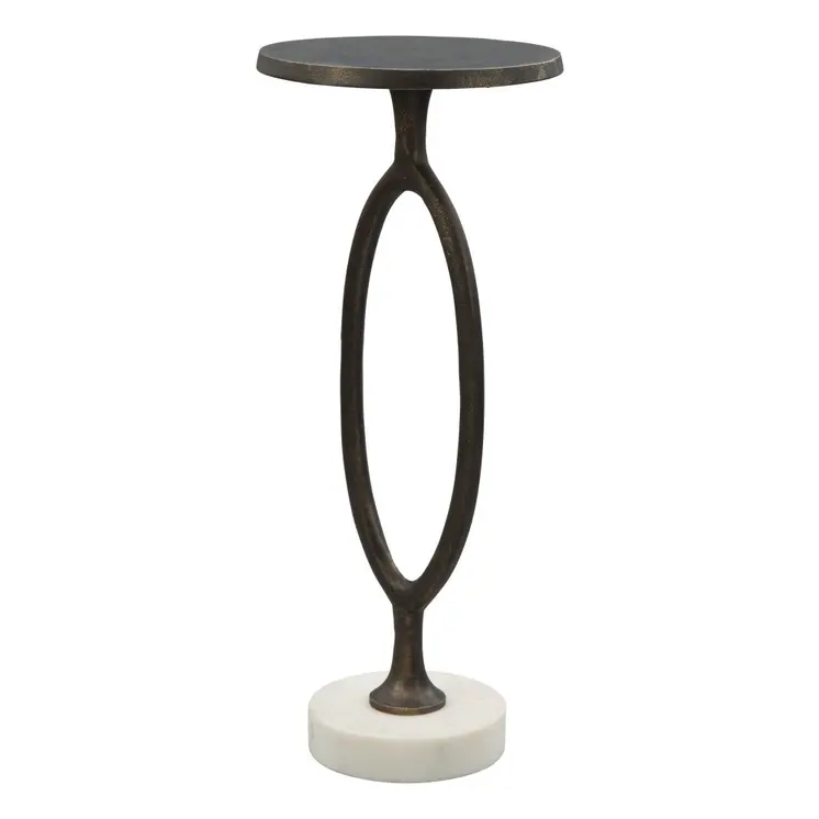 25" Bronze And White Aluminum Round Pedestal End Table