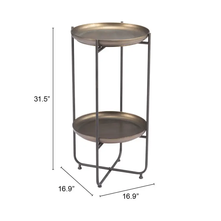 32" Bronze And Gray Steel Round Pedestal End Table