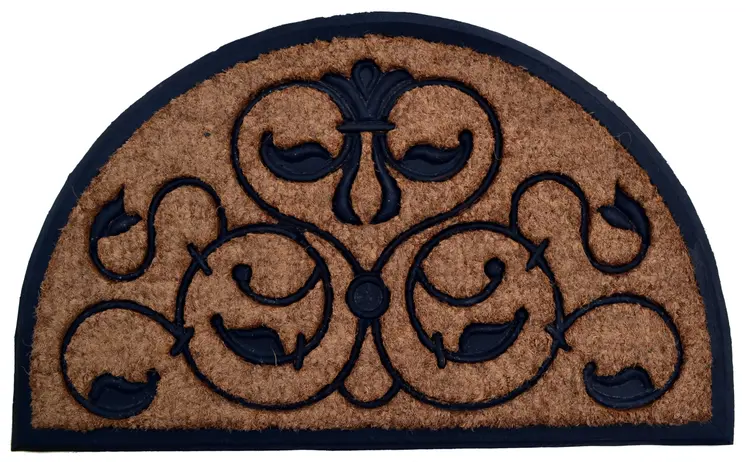 18" X 30" Beige and Black Rubber and Coir Outdoor Semi Circle Door Mat