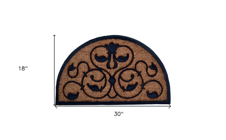 18" X 30" Beige and Black Rubber and Coir Outdoor Semi Circle Door Mat