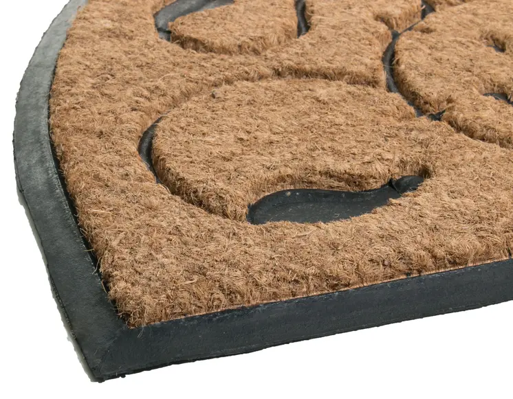 30" X 48" Beige and Black Rubber and Coir Outdoor Semi Circle Door Mat