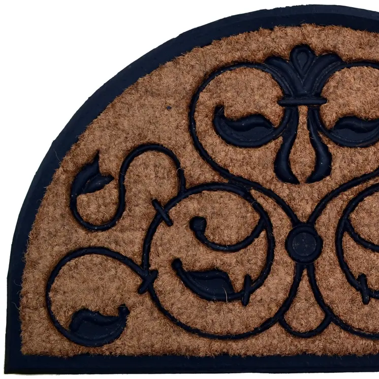 30" X 48" Beige and Black Rubber and Coir Outdoor Semi Circle Door Mat