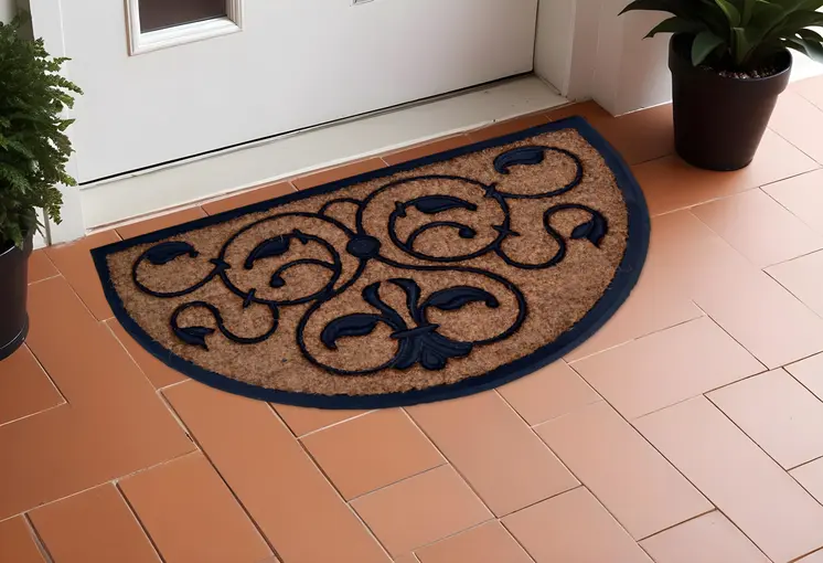 30" X 48" Beige and Black Rubber and Coir Outdoor Semi Circle Door Mat