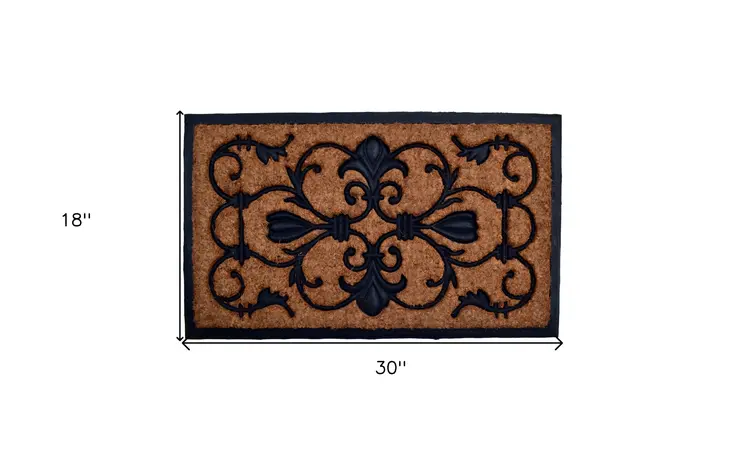 18" X 30" Beige and Black Rubber and Coir Outdoor Door Mat