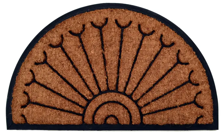 18" X 30" Beige and Black Rubber and Coir Outdoor Semi Circle Door Mat