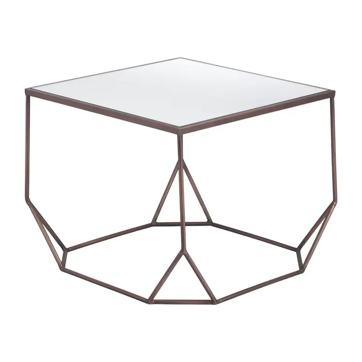 Set of Two Silver and Bronze Mirrored Glass and Steel Square Abstract Bunching Coffee Tables